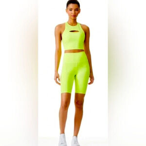 Alice + Olivia AARON NEON YELLOW STRETCH-JERSEY CYCLING SHORTS